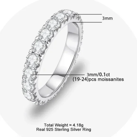 #Certified 2~3 ct. t.w. 3mm Moissanite Diamond Full Eternity Band Ring NEW